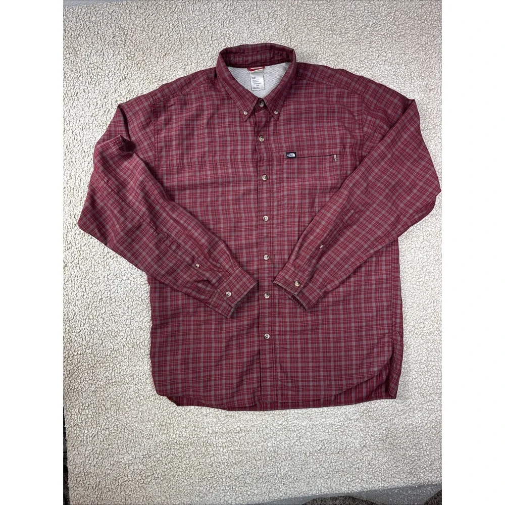 The North Face Red Plaid Shirt Mesh Lined Fishing Hiking Outdoors Button Down L